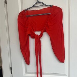Audrey Bold Red Crop Tie-Front Blouse